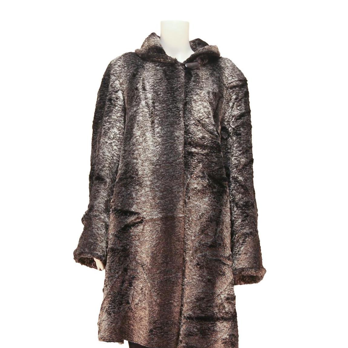 COUTURE DU VREIN Womens Brown Button Cotton Blend Jacket L Faux Fur Texture