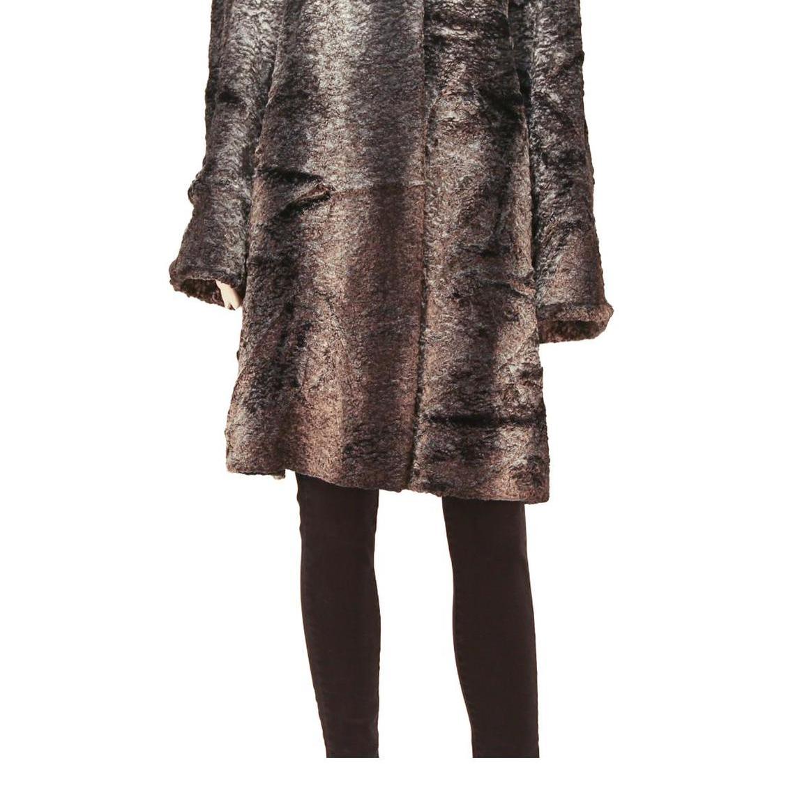 COUTURE DU VREIN Womens Brown Button Cotton Blend Jacket L Faux Fur Texture