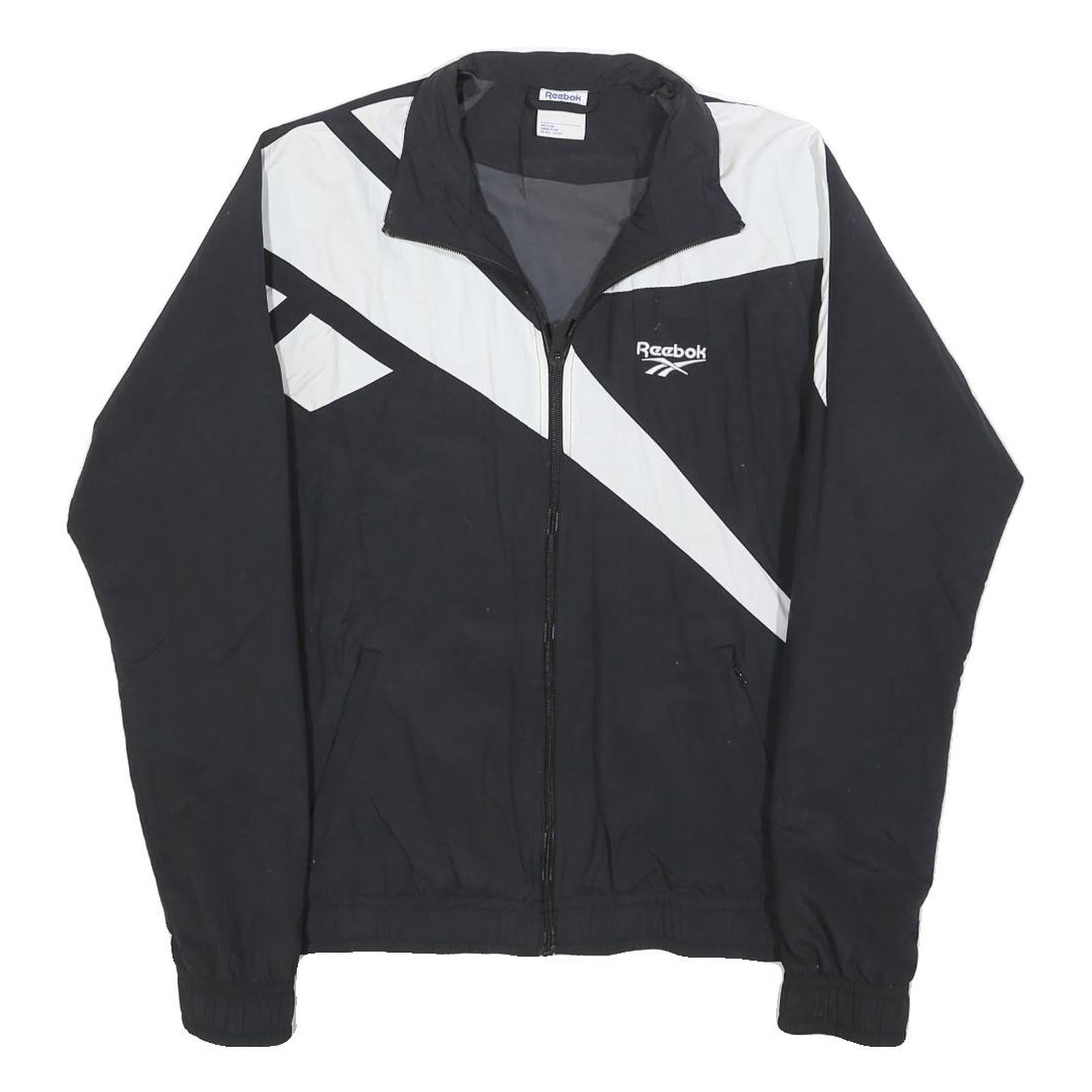 REEBOK Mens Black & White Zip Jacket XS Polyester Blend Colourblock Sportswear