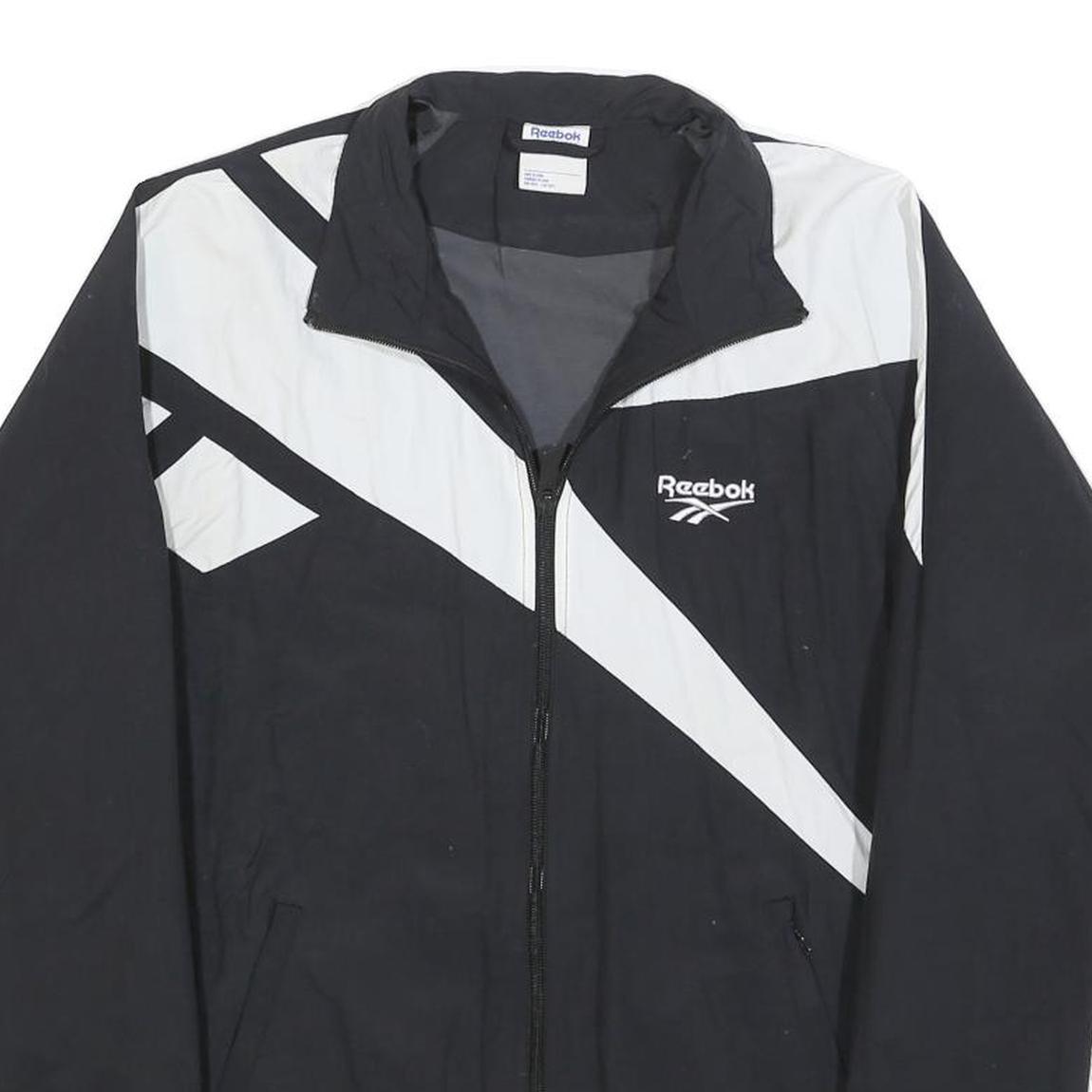 REEBOK Mens Black & White Zip Jacket XS Polyester Blend Colourblock Sportswear