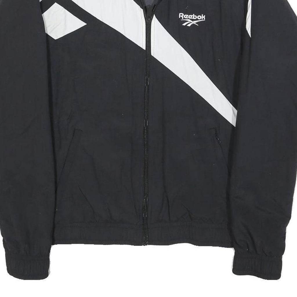 REEBOK Mens Black & White Zip Jacket XS Polyester Blend Colourblock Sportswear