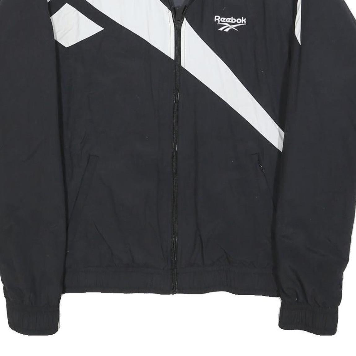 REEBOK Mens Black & White Zip Jacket XS Polyester Blend Colourblock Sportswear