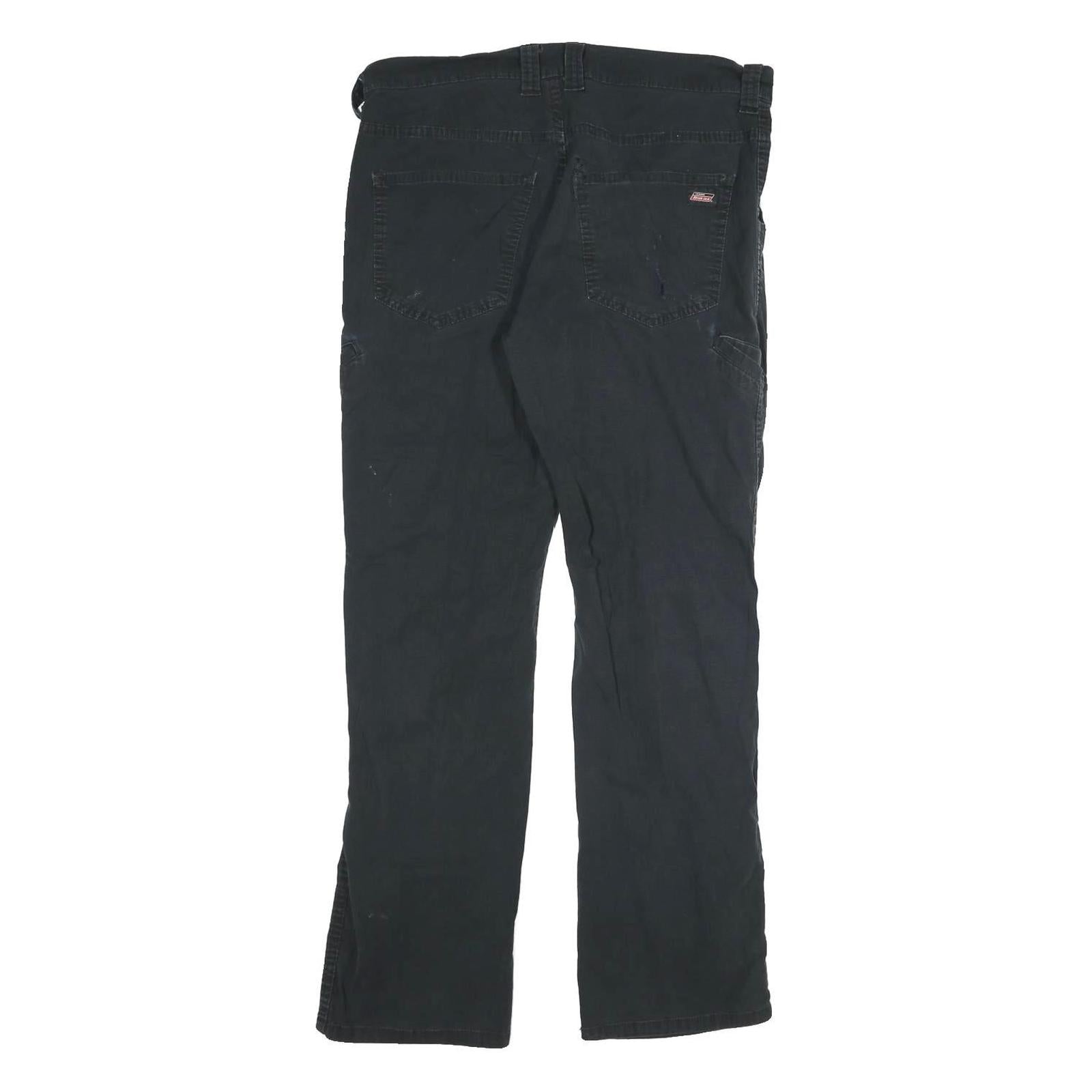 DICKIES Mens Cotton Blend Black Regular Straight Trousers W32 L32 Workwear Zip