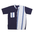 Mens Navy Blue & White Printed Cotton Blend Shirt M Short Sleeve Button Collar
