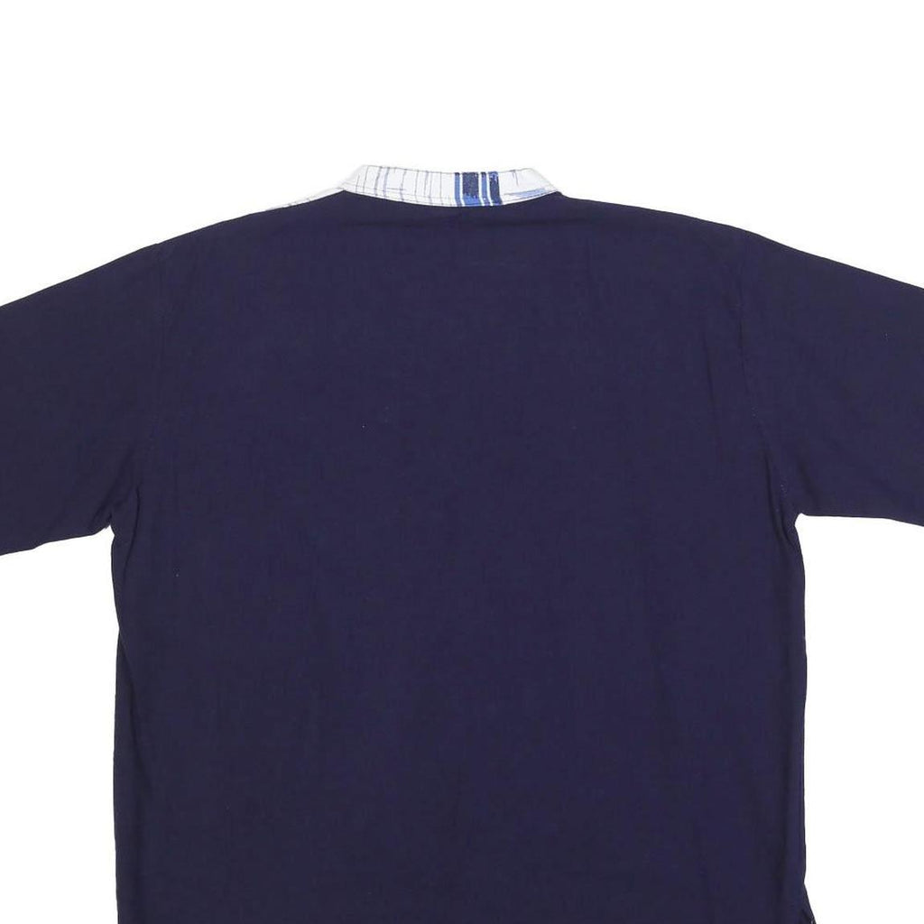 Mens Navy Blue & White Printed Cotton Blend Shirt M Short Sleeve Button Collar