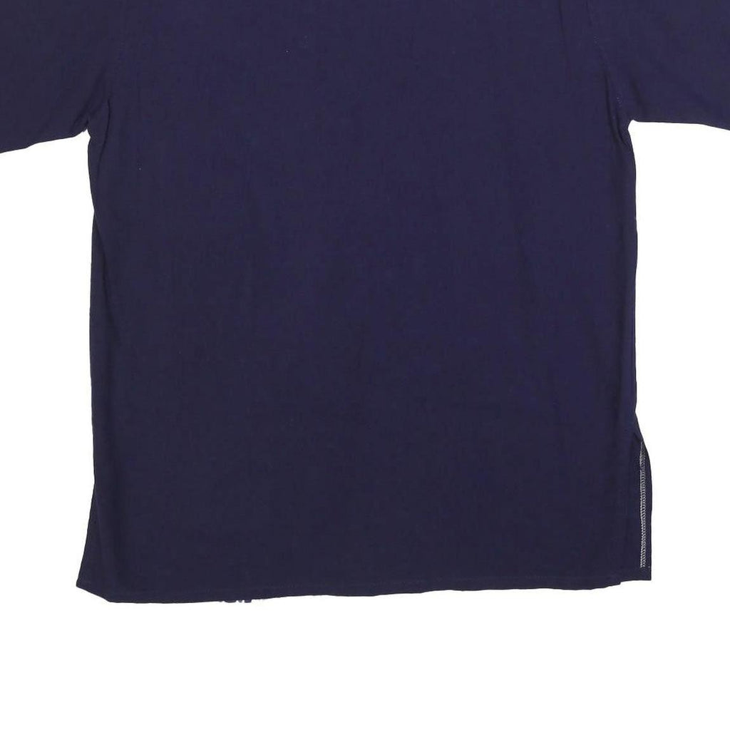 Mens Navy Blue & White Printed Cotton Blend Shirt M Short Sleeve Button Collar