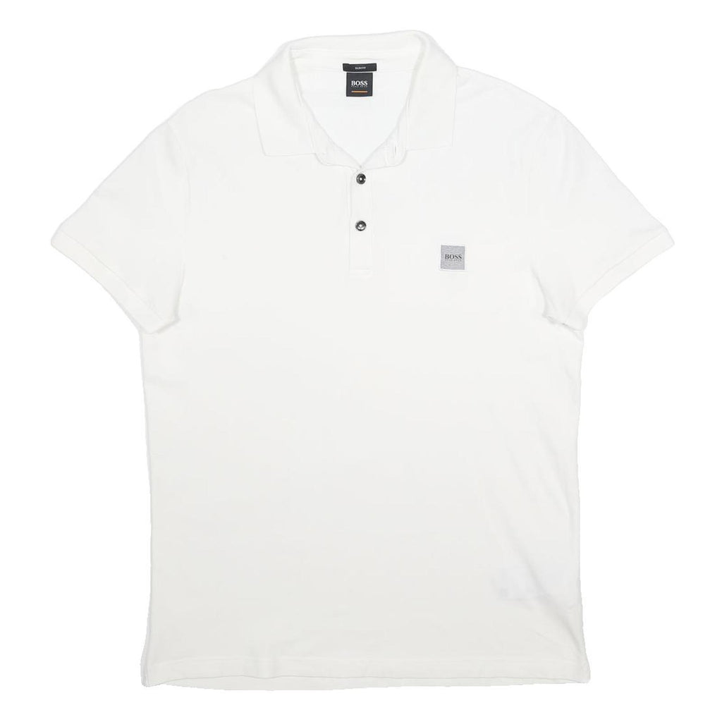 BOSS HUGO BOSS Mens White Cotton Blend Short Sleeve Plain XL Polo Shirt Casual