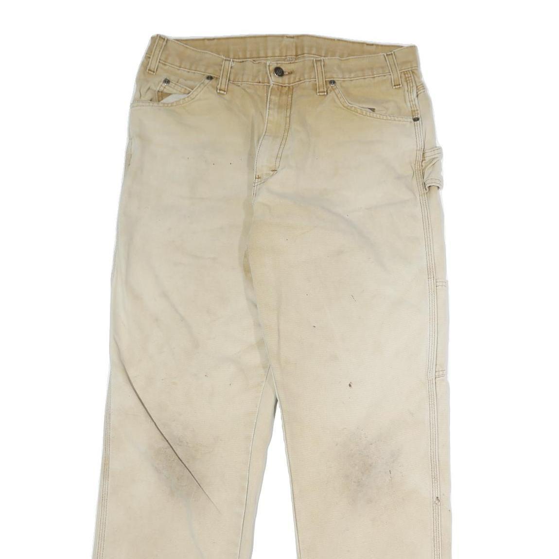 DICKIES Mens Cotton Beige Regular Straight Trousers W28 L30 Workwear Utility Zip