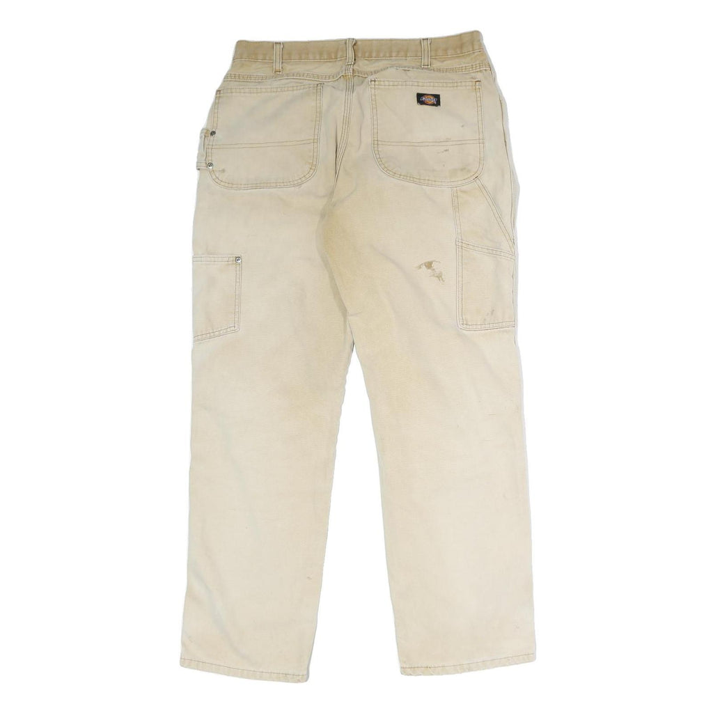 DICKIES Mens Cotton Beige Regular Straight Trousers W28 L30 Workwear Utility Zip