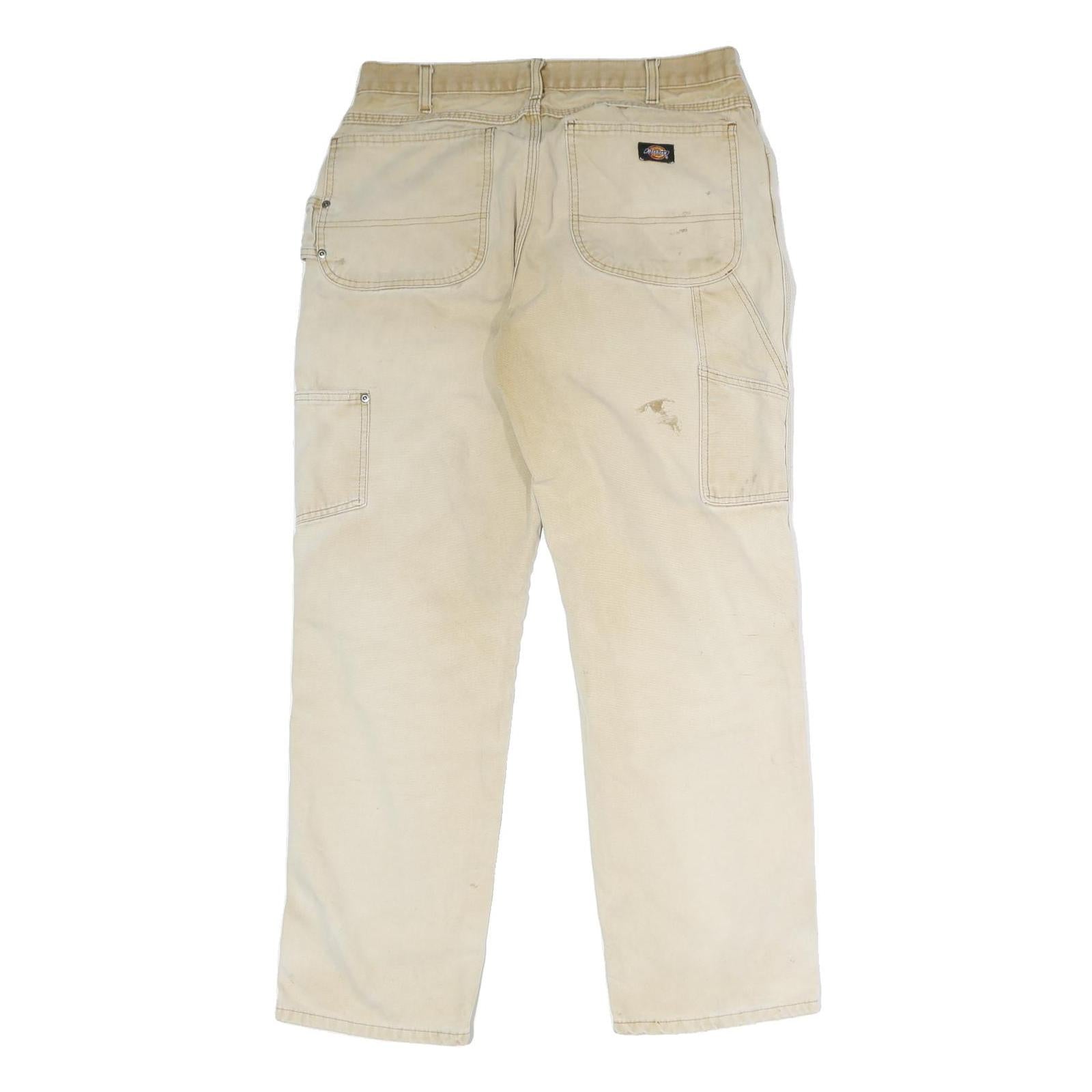 DICKIES Mens Cotton Beige Regular Straight Trousers W28 L30 Workwear Utility Zip