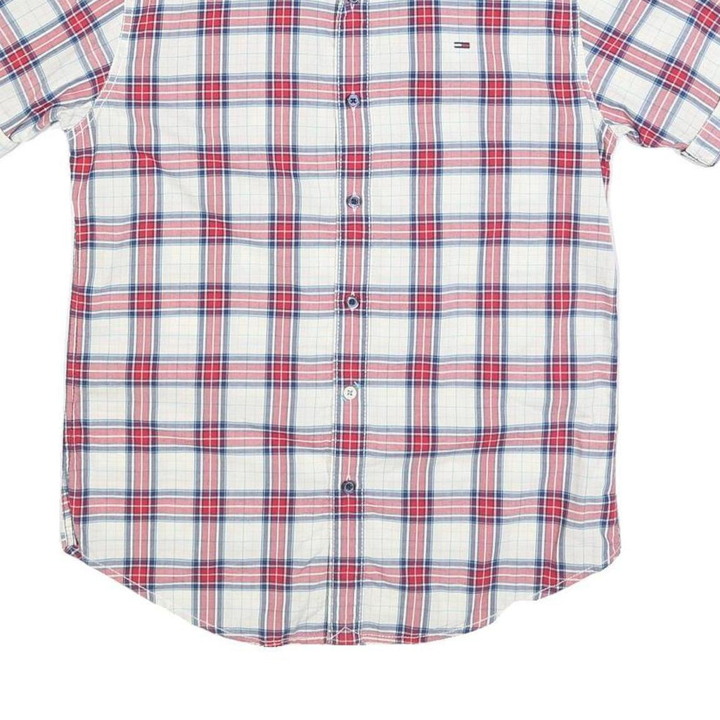 TOMMY HILFIGER Mens White & Red Checked Short Sleeve Shirt S Casual Cotton Blend