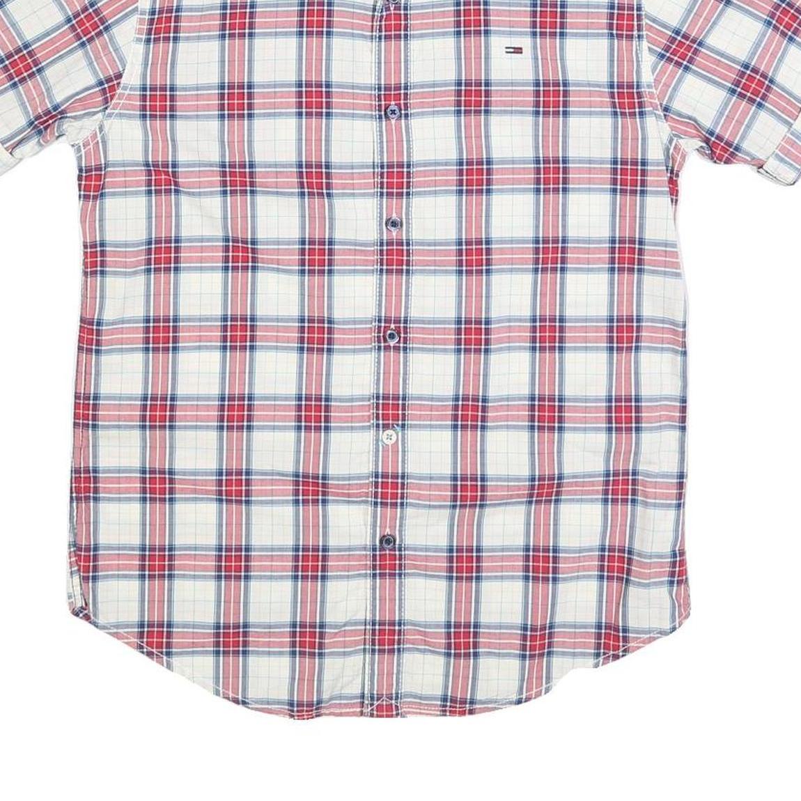 TOMMY HILFIGER Mens White & Red Checked Short Sleeve Shirt S Casual Cotton Blend