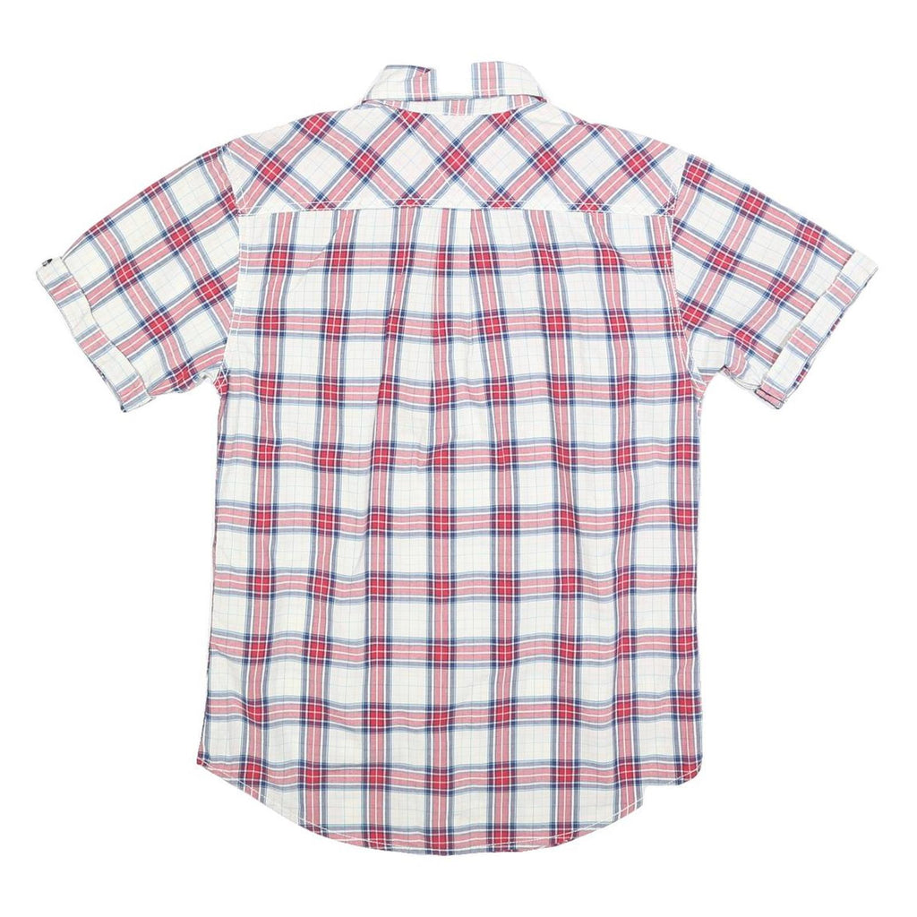 TOMMY HILFIGER Mens White & Red Checked Short Sleeve Shirt S Casual Cotton Blend