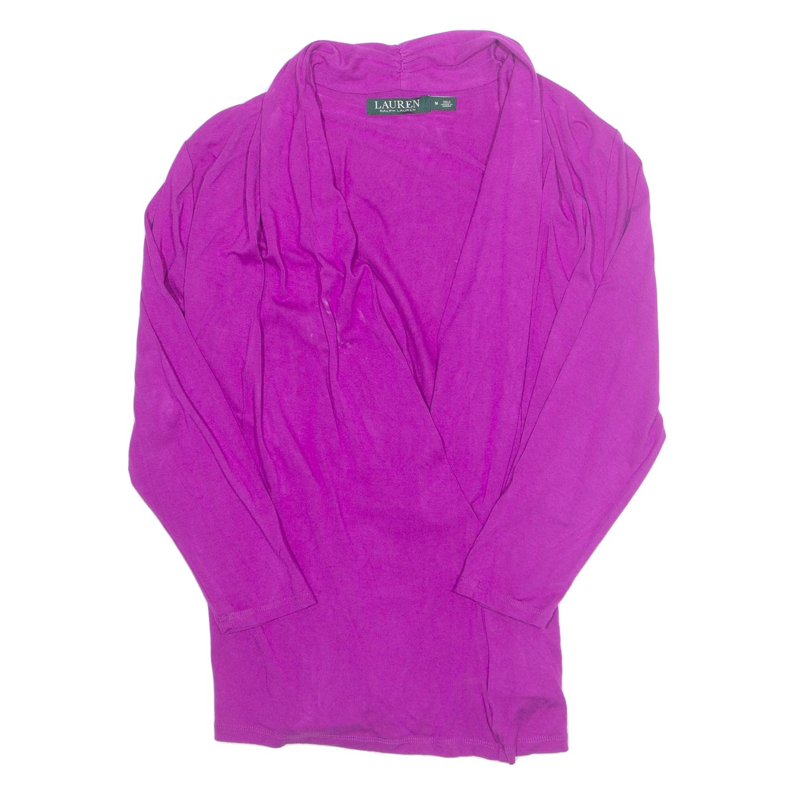 RALPH LAUREN Womens Blouse Purple V-Neck Long Sleeve M