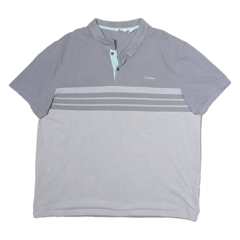 CALVIN KLEIN Mens Blue & Light Blue Cotton Short Sleeve Striped 2XL Polo Shirt