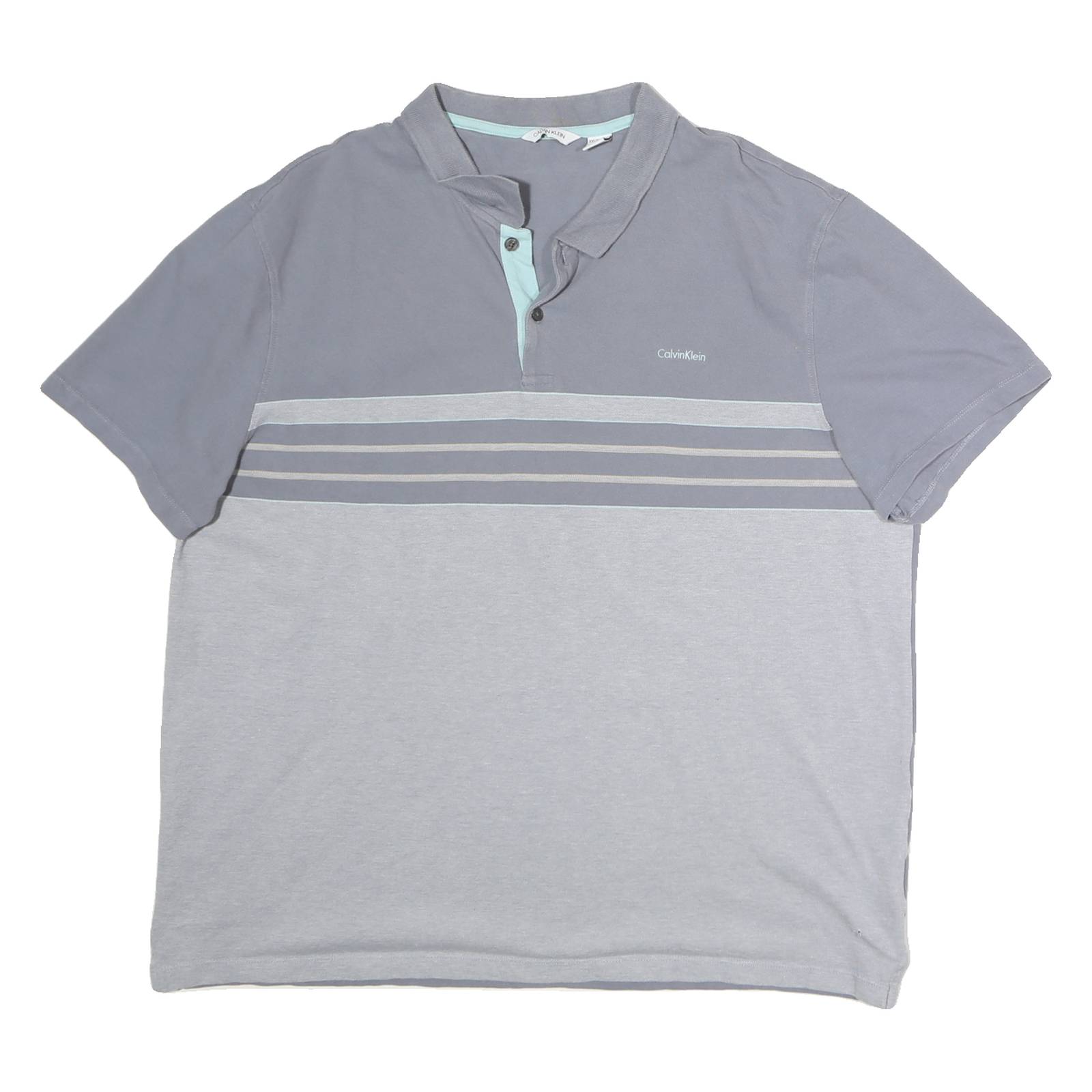 CALVIN KLEIN Mens Blue & Light Blue Cotton Short Sleeve Striped 2XL Polo Shirt
