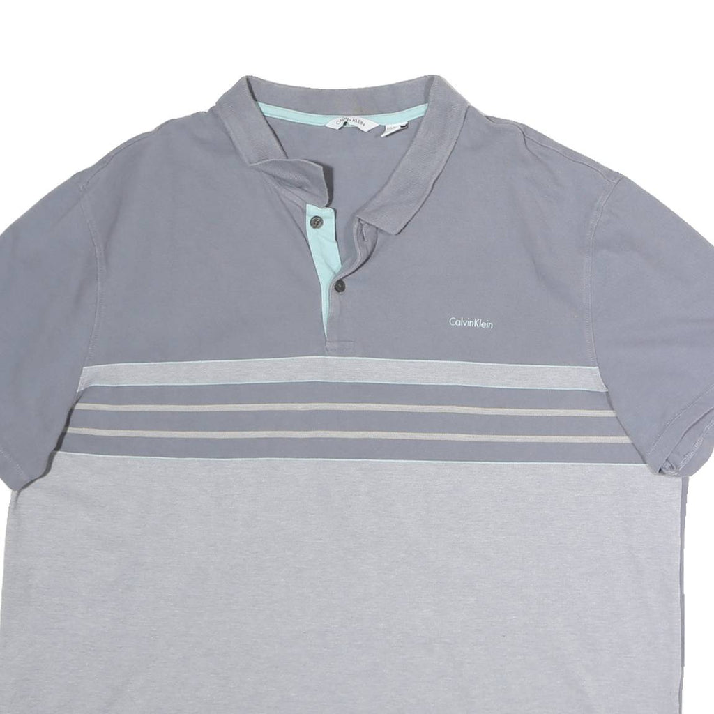 CALVIN KLEIN Mens Blue & Light Blue Cotton Short Sleeve Striped 2XL Polo Shirt