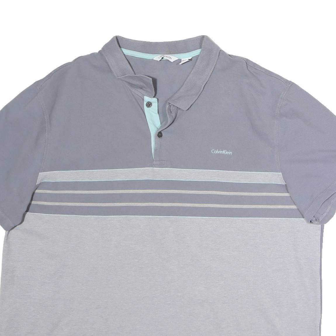 CALVIN KLEIN Mens Blue & Light Blue Cotton Short Sleeve Striped 2XL Polo Shirt