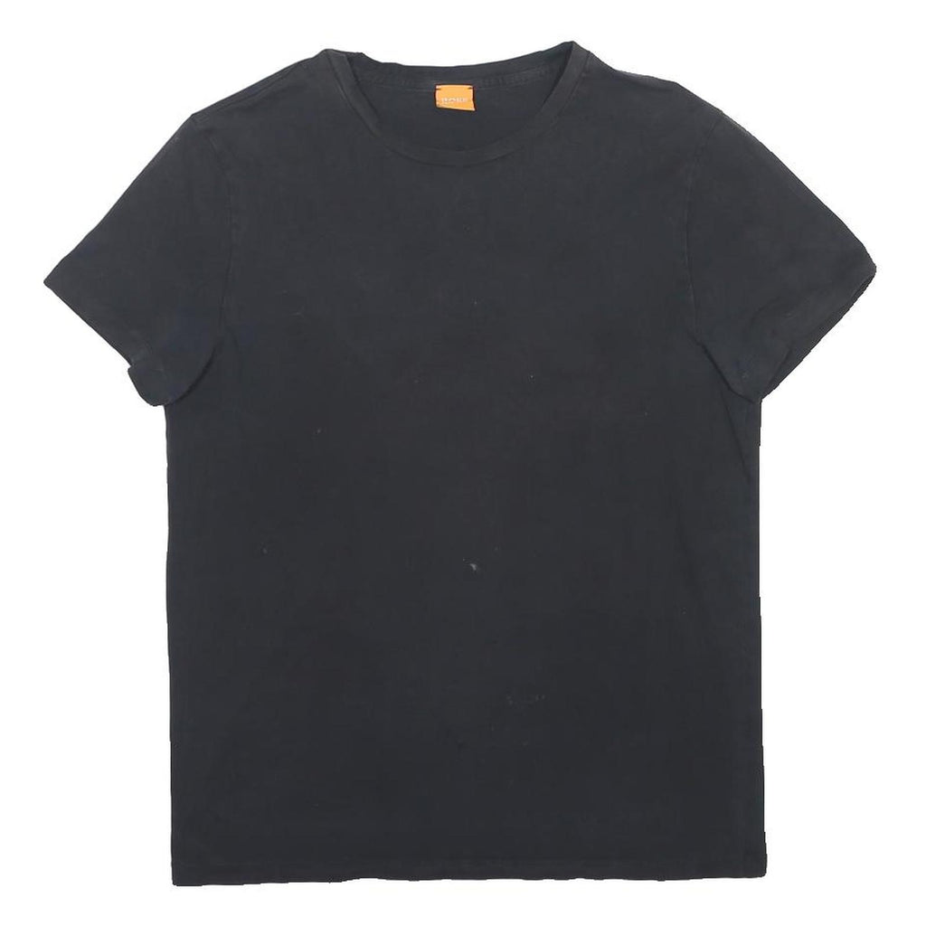 HUGO BOSS Mens Black Plain T-Shirt L Short Sleeve Crew Neck Casual Cotton Blend
