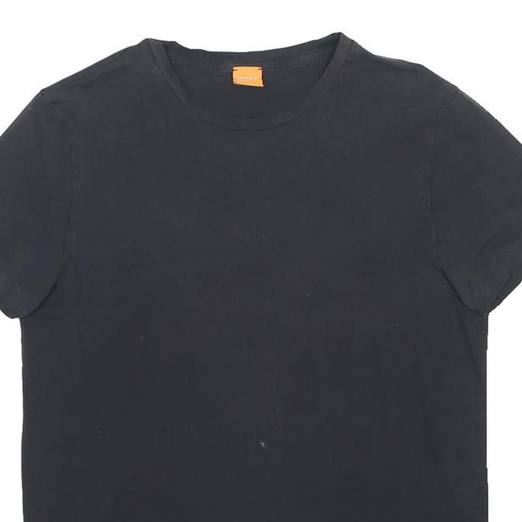 HUGO BOSS Mens Black Plain T-Shirt L Short Sleeve Crew Neck Casual Cotton Blend
