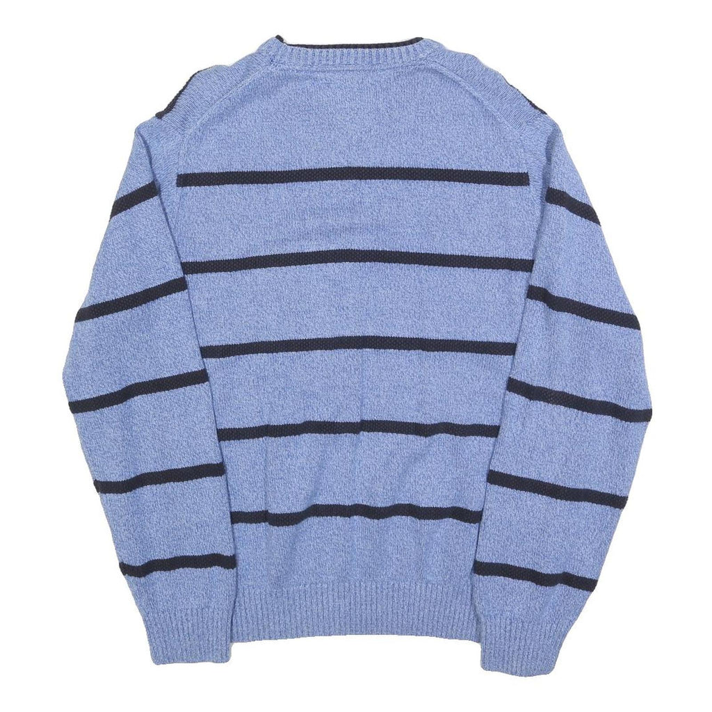 TOMMY HILFIGER Mens Blue & Black Patterned Jumper Crew Neck Basic Knit L Cotton