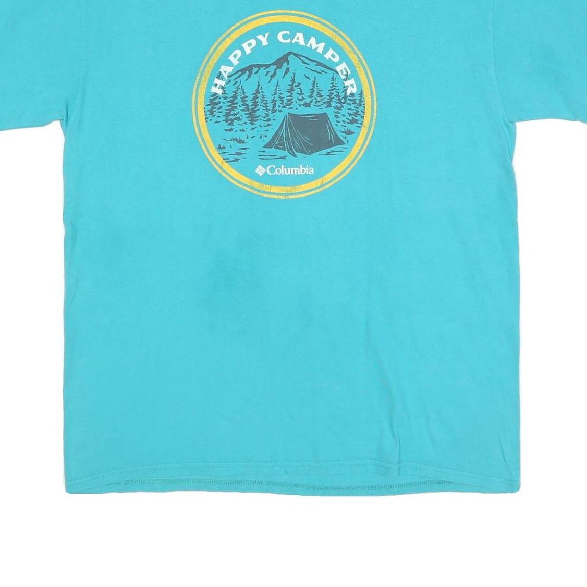 COLUMBIA Mens Blue Happy Camper Graphic T-Shirt L Short Sleeve Crew Neck Outdoor