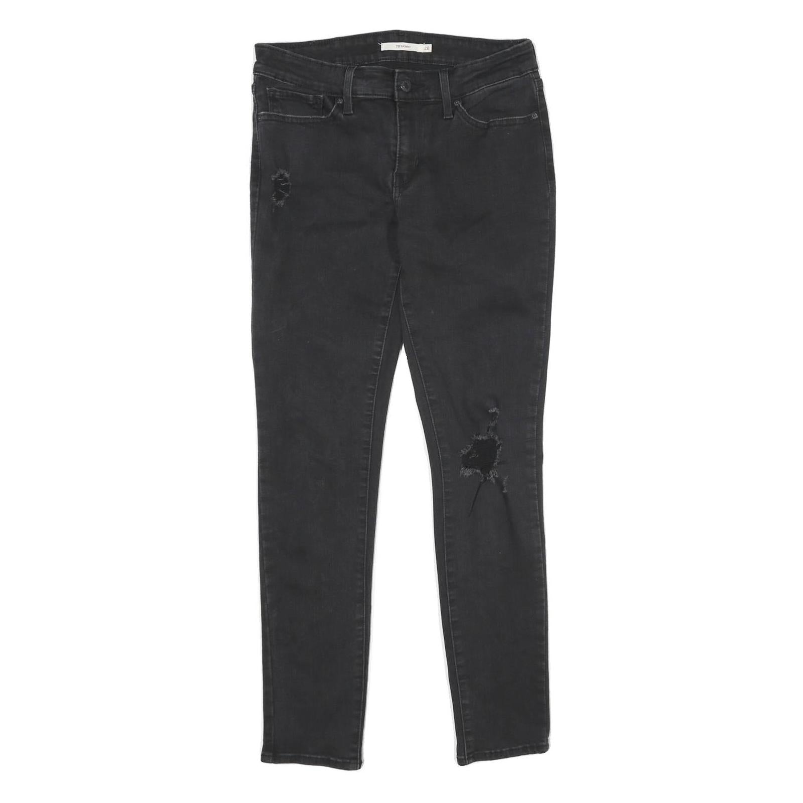 LEVI'S 711 Skinny Womens Jeans Black Slim Denim W28 L30 Distressed Cotton Blend