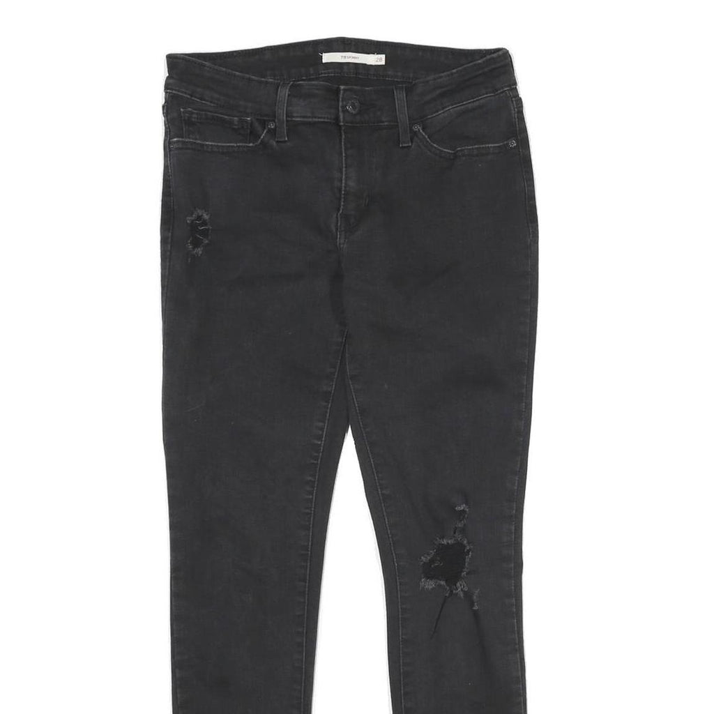 LEVI'S 711 Skinny Womens Jeans Black Slim Denim W28 L30 Distressed Cotton Blend