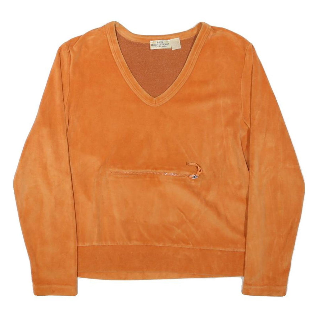 BEST CONNECTION Womens Orange V-Neck M Zipper Pocket Sweatshirt Polyester Blend