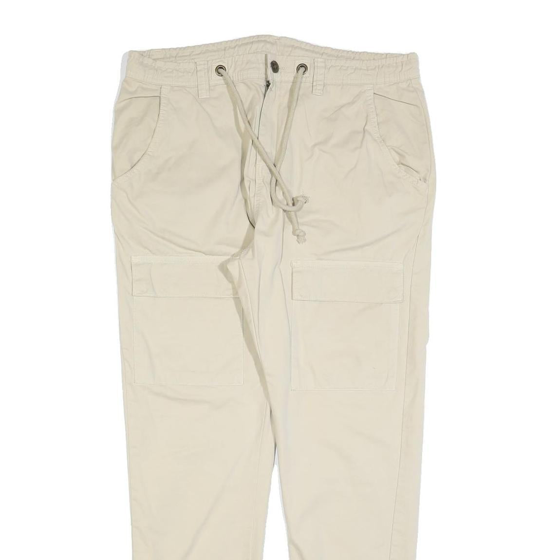 URBAN CLASSICS Mens Slim Beige & Cream Drawstring Casual Trousers W36 L32 Cotton