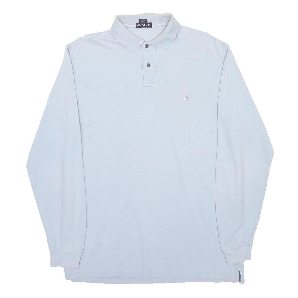 GANT Mens White Long Sleeve Plain Cotton Polo Shirt XL Classic Fit