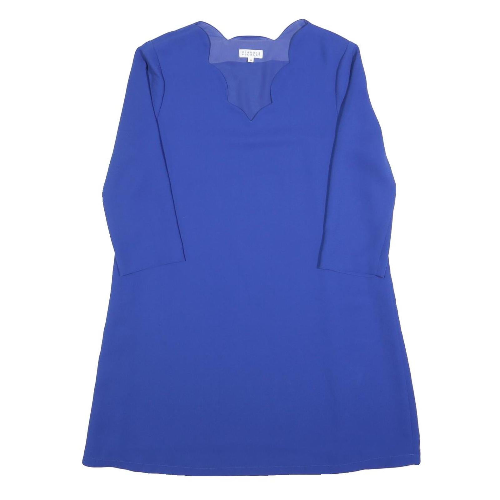 CLAUDIE PIERLOT Womens Blue Shift Dress Polyester Long Sleeve Scoop Neck S