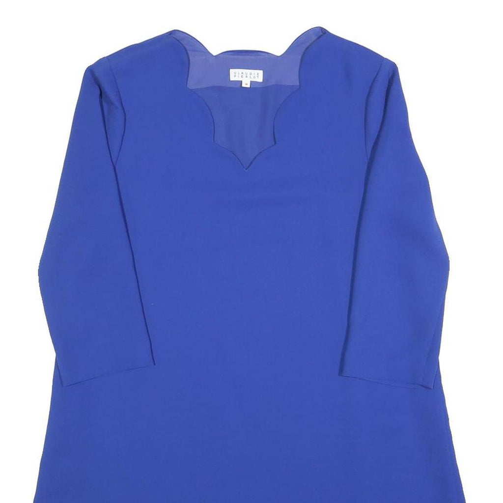 CLAUDIE PIERLOT Womens Blue Shift Dress Polyester Long Sleeve Scoop Neck S