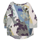 WHITE STUFF Womens Blue Grey And Purple Floral Print Blouse 3/4 Sleeve Round