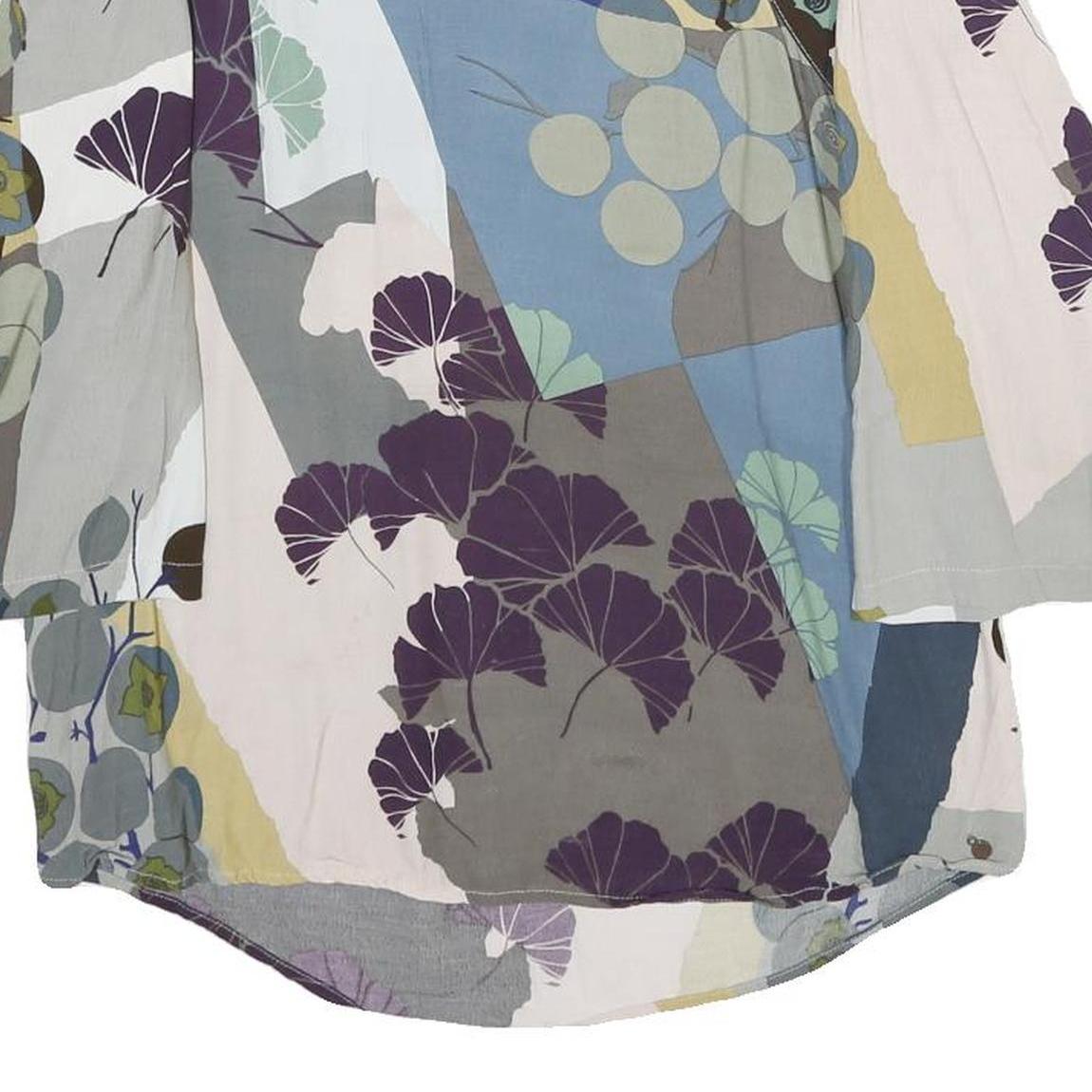 WHITE STUFF Womens Blue Grey And Purple Floral Print Blouse 3/4 Sleeve Round
