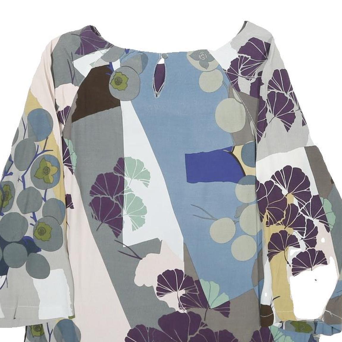 WHITE STUFF Womens Blue Grey And Purple Floral Print Blouse 3/4 Sleeve Round