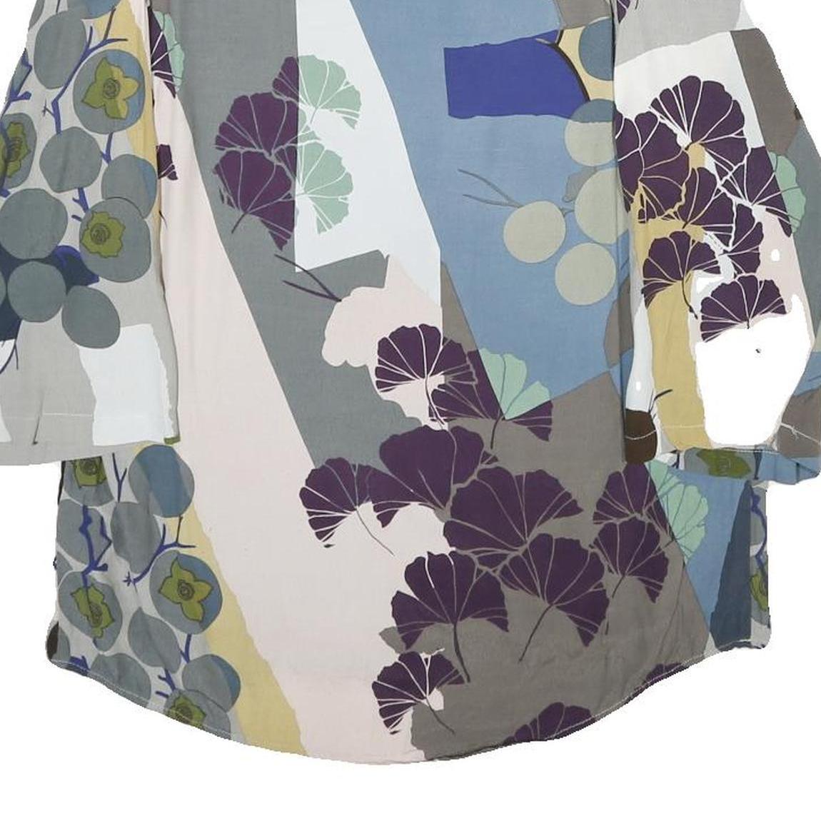 WHITE STUFF Womens Blue Grey And Purple Floral Print Blouse 3/4 Sleeve Round