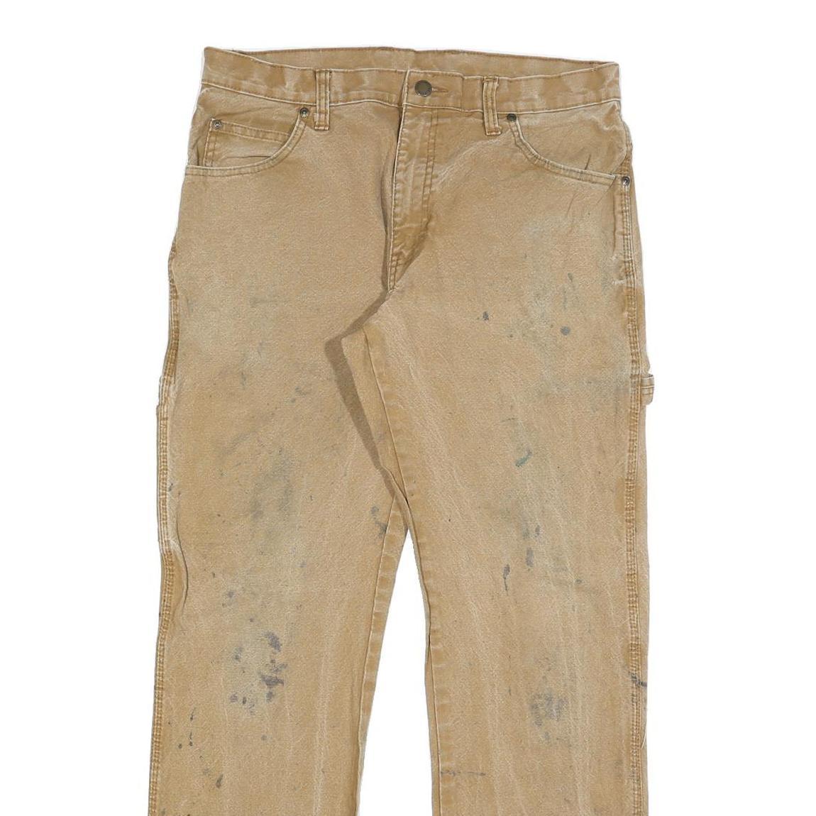 DICKIES Mens Regular Beige Cotton Blend Trousers W32 L32 Workwear Casual Zip