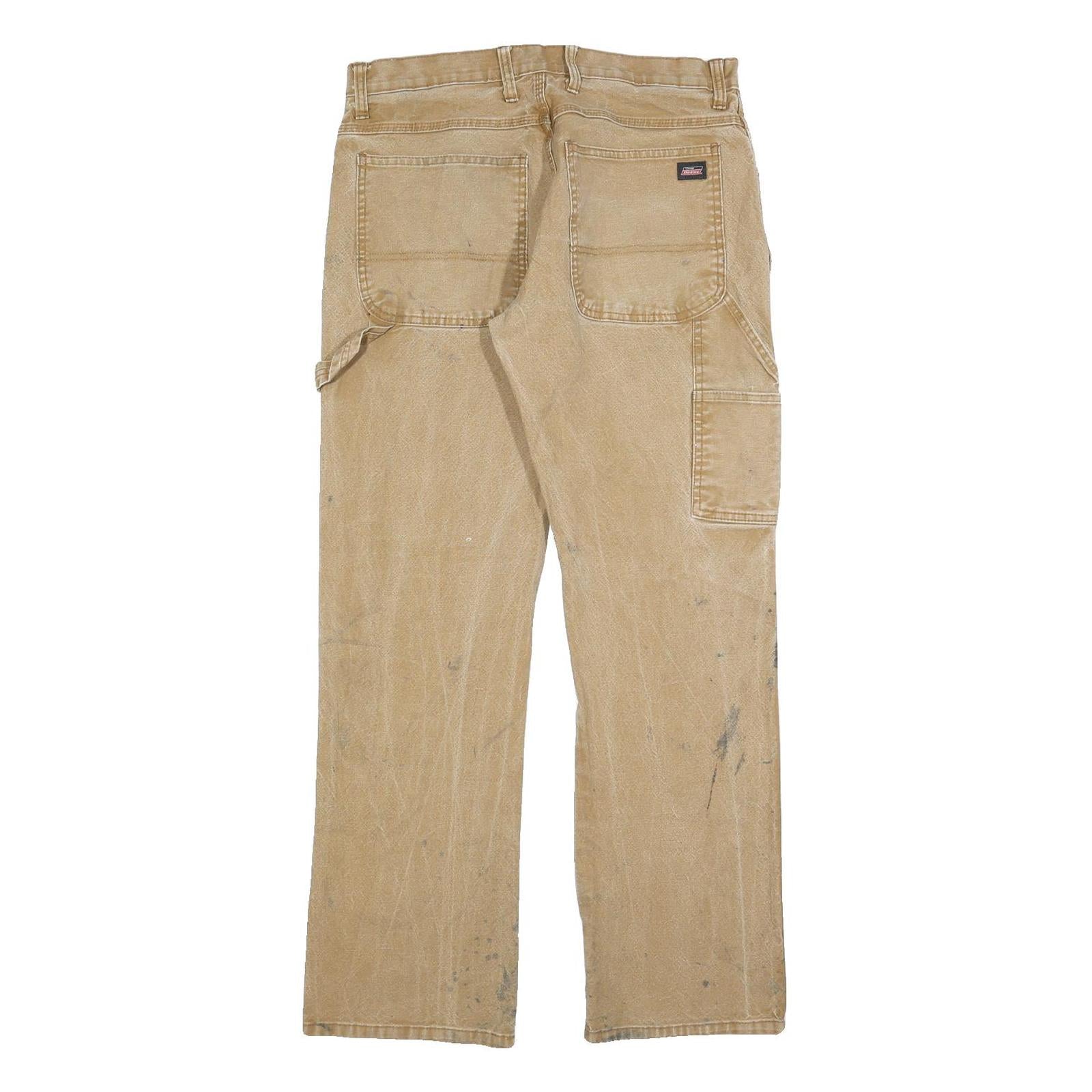 DICKIES Mens Regular Beige Cotton Blend Trousers W32 L32 Workwear Casual Zip