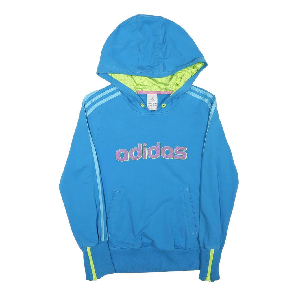 ADIDAS Womens Blue Hoodie UK 10 Cotton Blend Casual Sports Pullover