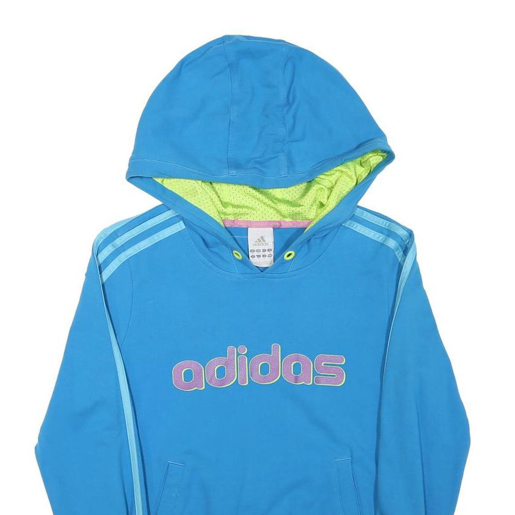 ADIDAS Womens Blue Hoodie UK 10 Cotton Blend Casual Sports Pullover