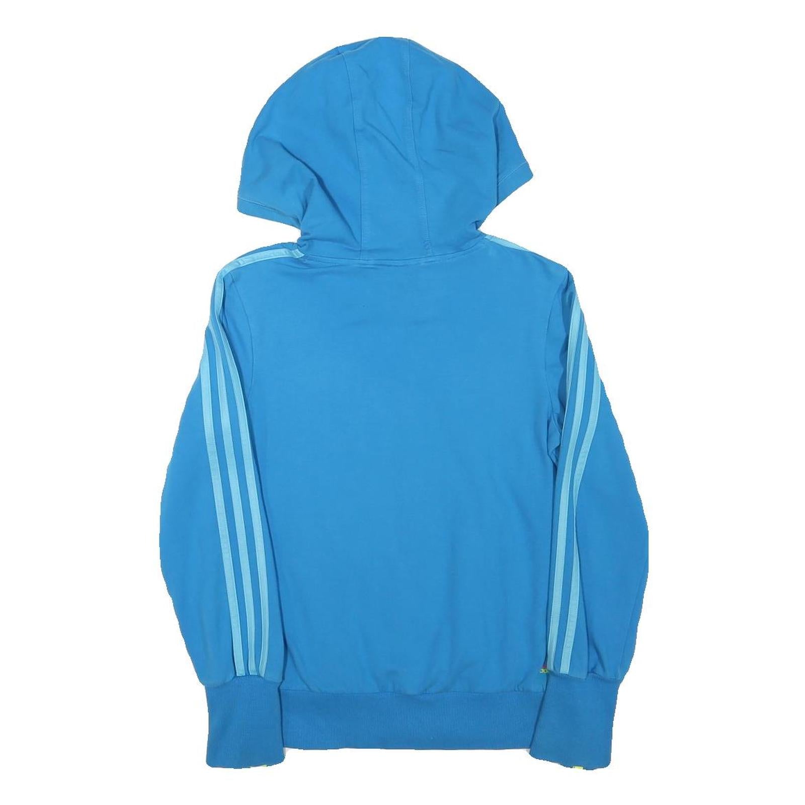 ADIDAS Womens Blue Hoodie UK 10 Cotton Blend Casual Sports Pullover