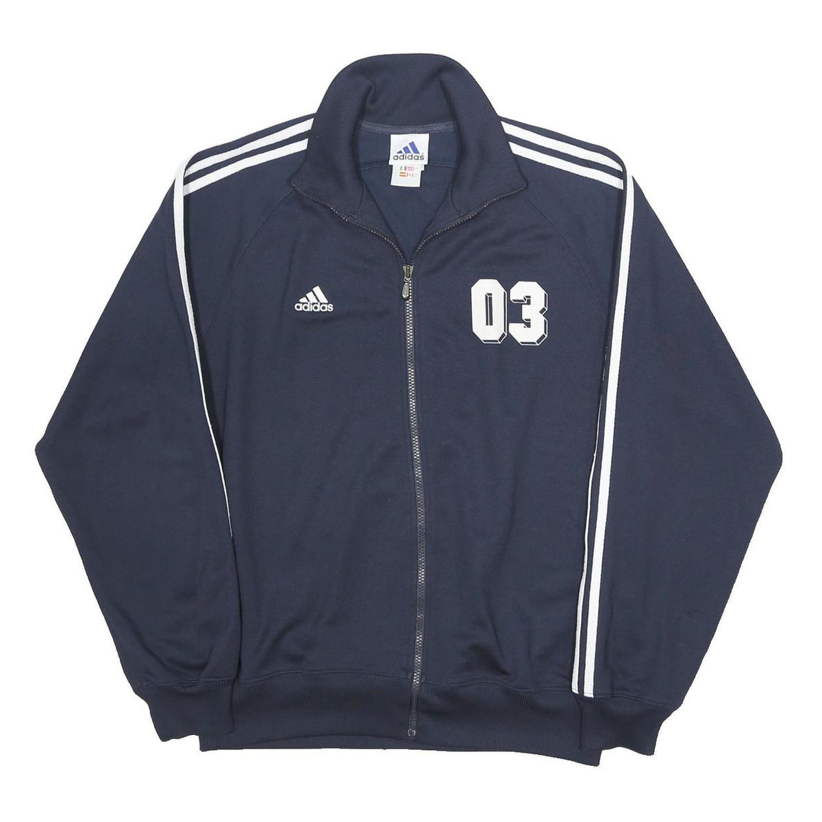 ADIDAS Mens Navy Blue Track Jacket L Polyester Zip Casual Sport 3 Stripe