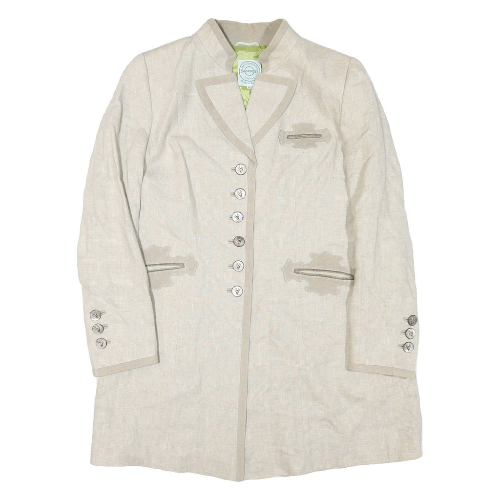 Womens Beige Tailored Blazer Jacket L Woven Synthetic Plain Button Closure Long