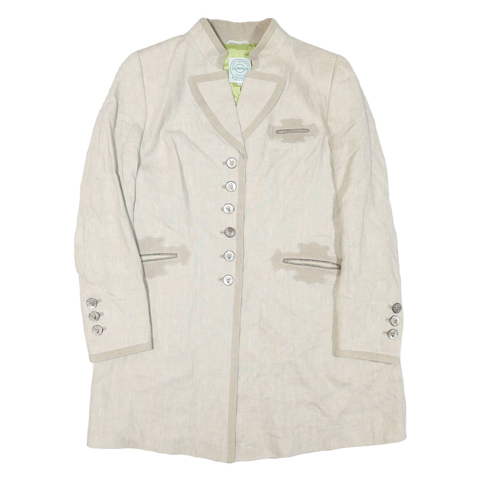 Womens Beige Tailored Blazer Jacket L Woven Synthetic Plain Button Closure Long