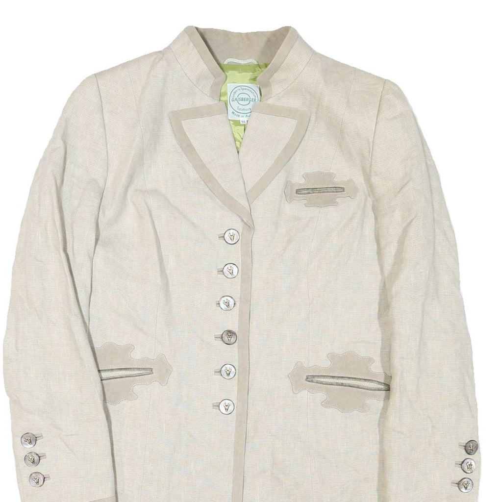 Womens Beige Tailored Blazer Jacket L Woven Synthetic Plain Button Closure Long