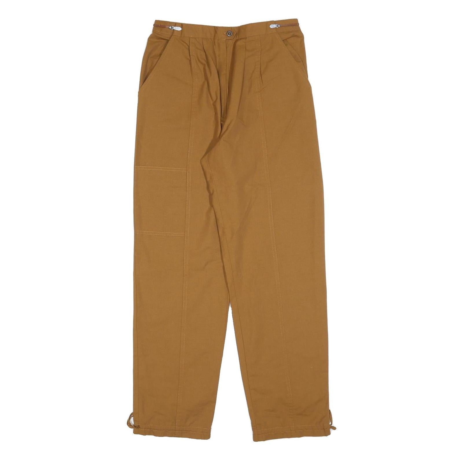 Womens Relaxed Cotton Blend Brown Zip Closure Trousers W28 L29 Casual Workwear