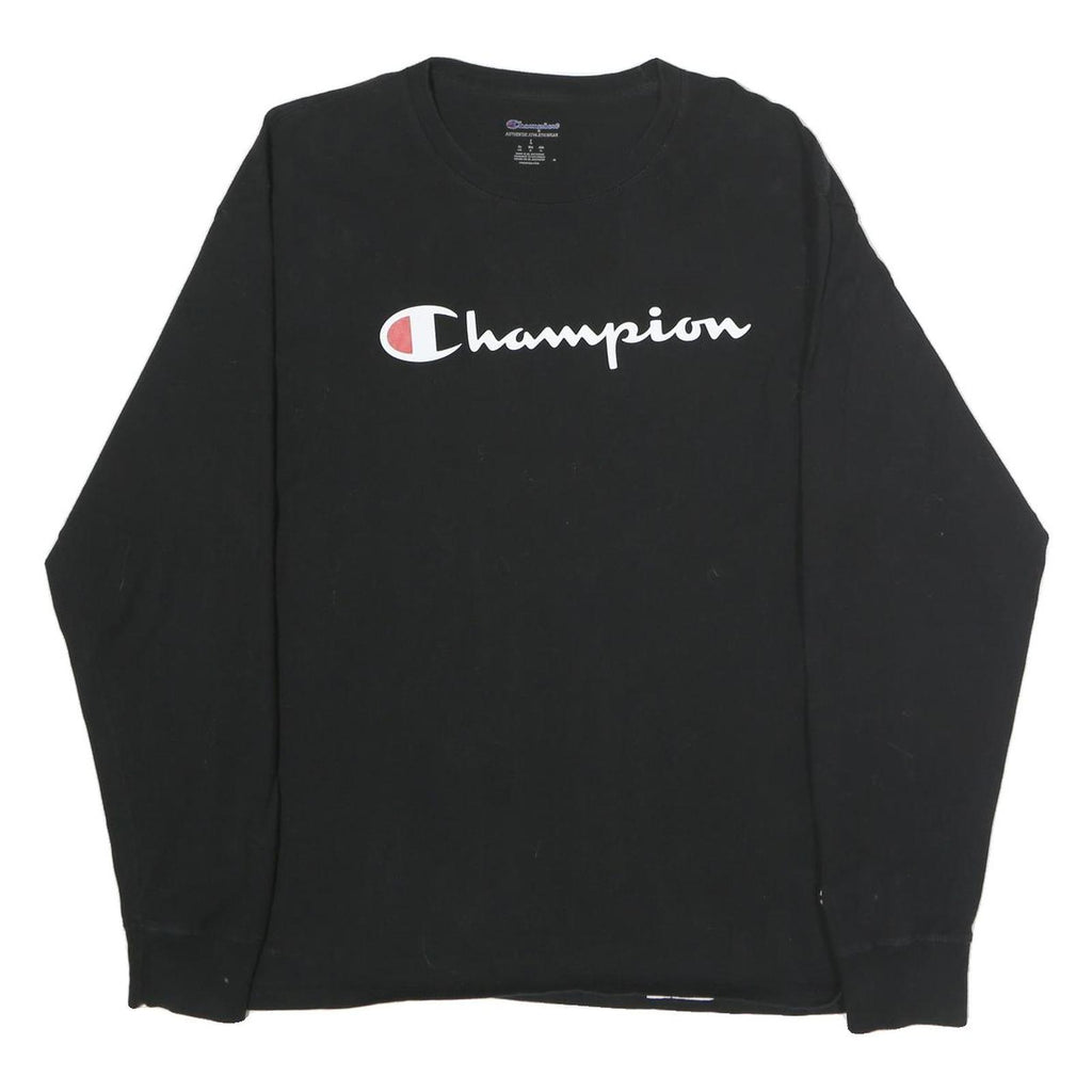 CHAMPION Mens Black Long Sleeve Crew Neck Logo Graphic T-Shirt L