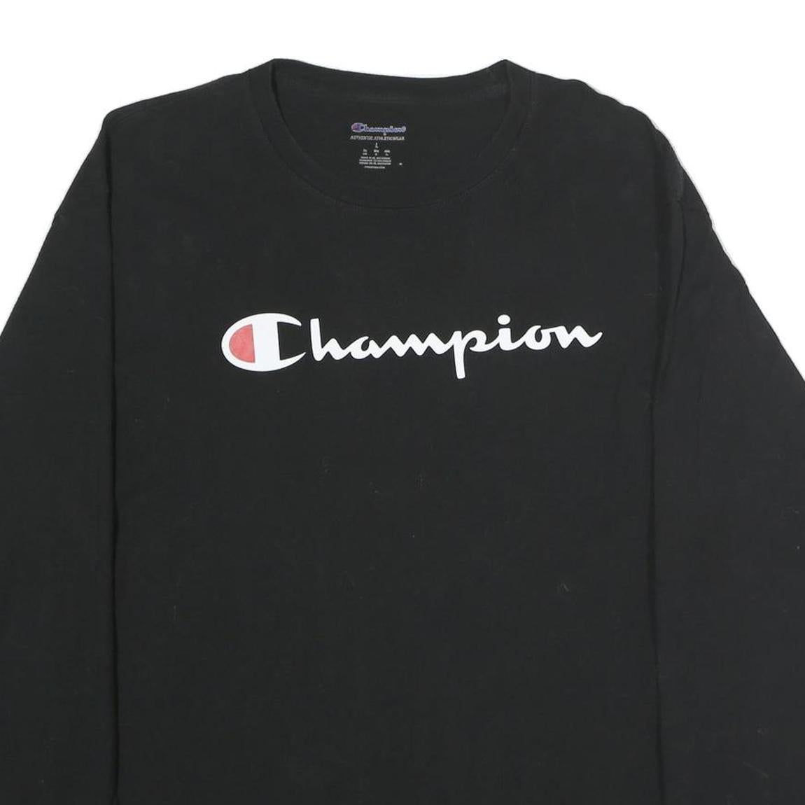 CHAMPION Mens Black Long Sleeve Crew Neck Logo Graphic T-Shirt L