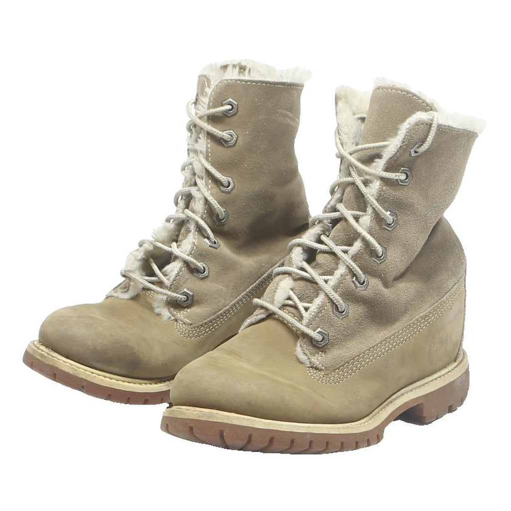 TIMBERLAND Womens Lace-Up Boots Beige Leather UK 4 Warm Lined Outdoor Winter